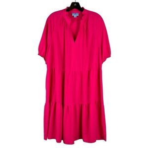 Cece Hot Pink Tiered Ruffle V-neck Mini Dress 2X